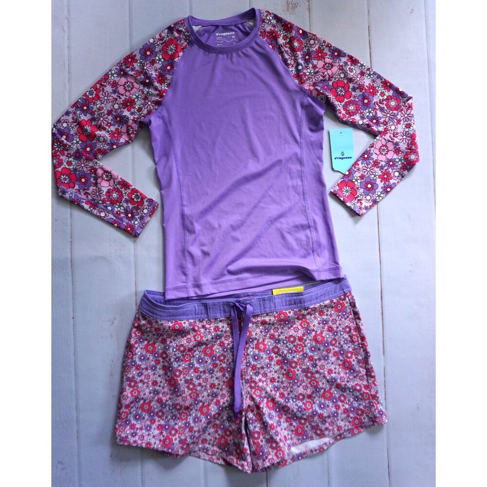 O'Rageous Juniors' Printed True Long Sleeve Rash Guard & Boardshorts - Sz M/L - Picture 2 of 7